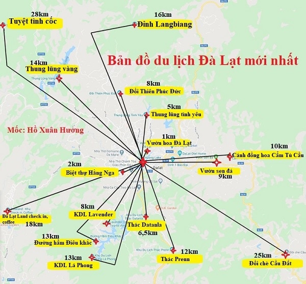 Review du lịch Đà Lạt. Bản đồ các địa điểm du lịch ở Đà Lạt