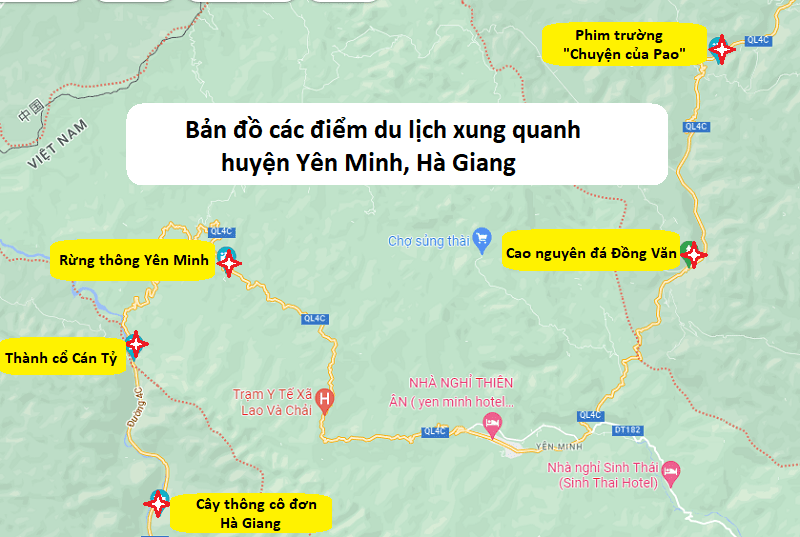 Bản đồ các địa điểm du lịch ở Hà Giang