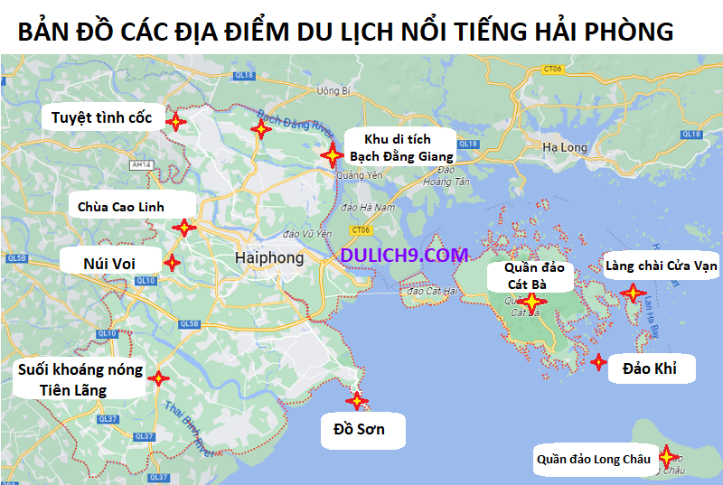 Bản đồ các địa điểm du lịch nổi tiếng ở Hải Phòng