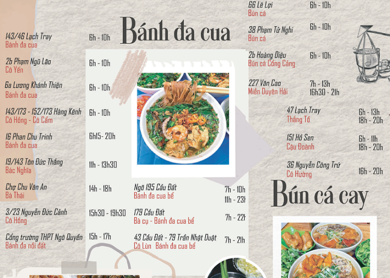 Bản đồ du lịch ăn uống, khu ẩm thực, food tour ở Hải Phòng