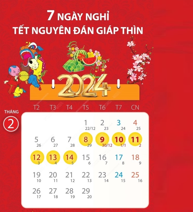 Lịch nghỉ tết âm lịch Nguyên Đán 2024 CHÍNH THỨC từ Bộ LĐTB&XH